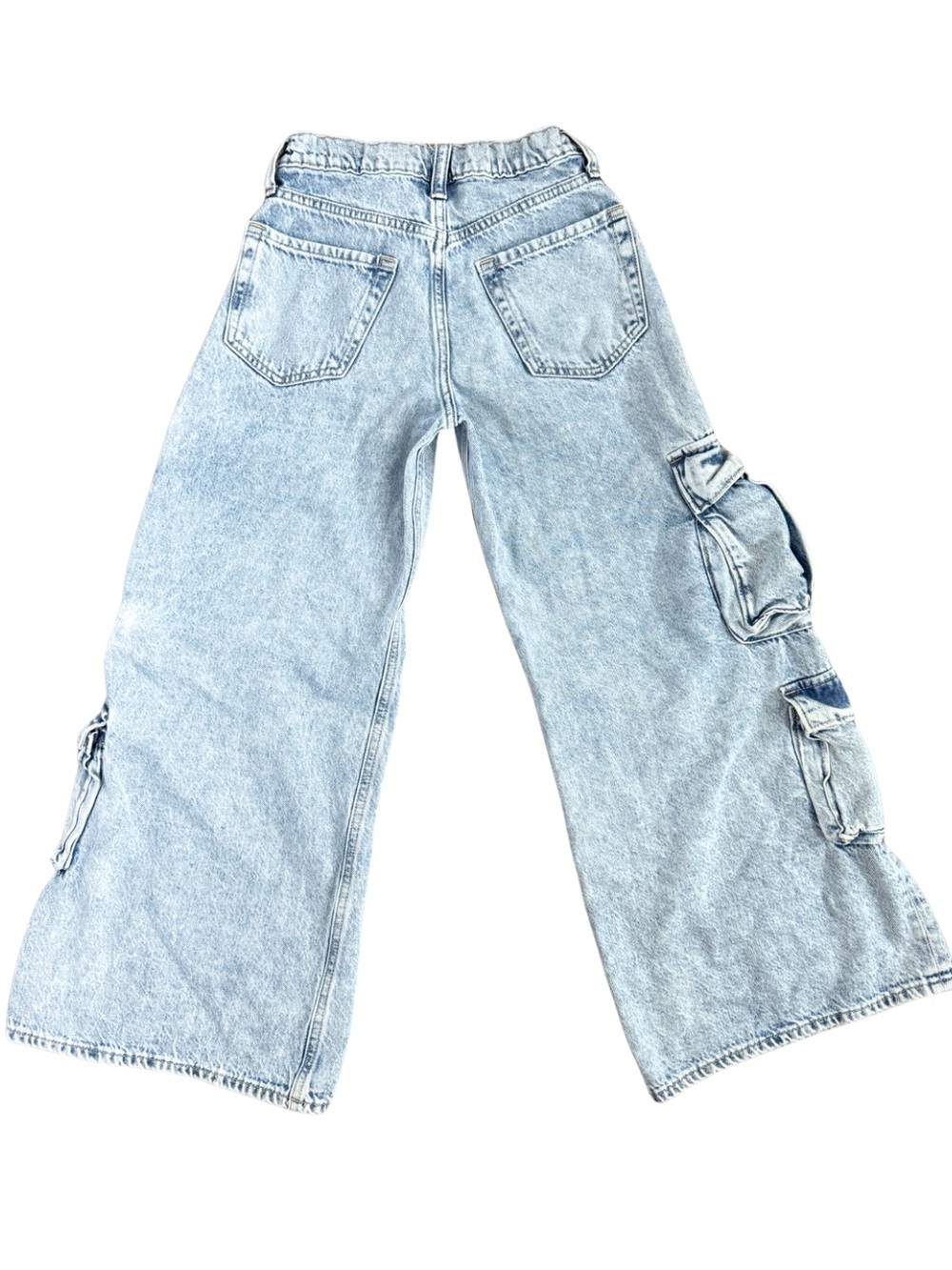 Gap Kids Girls Baggy Cargo Jeans Size 12 Slim Light Wash Wide Leg Denim - Picture 4 of 6